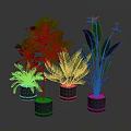 Lush Indoor Green Plants In Modern Gray Pots With Various Leaf Shapes And Colorful Flowers