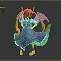 Cute Child Dragon Girl With Yellow Horns Twintails Blue Dress And Green Tail