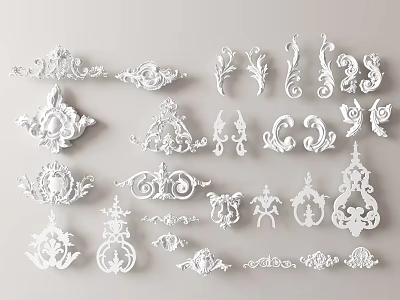 White Carved Decorative Elements Collection Of Various Ornate Patterns And Designs 3d model