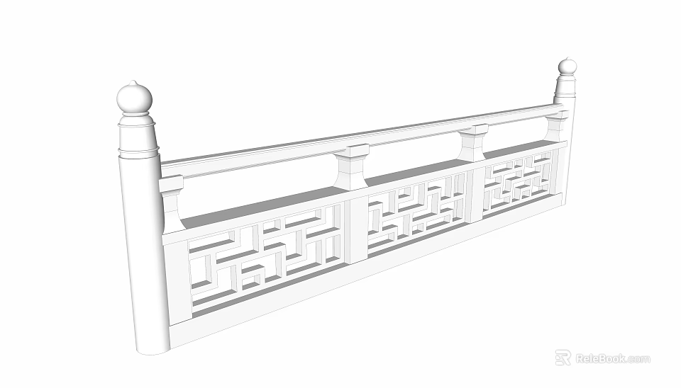 White Traditional Railing With Spherical Top Posts And Geometric Hollow Patterns 3d model