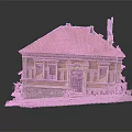 Ancient Building Model With Red Tile Roof Stone Base And Decorative Details
