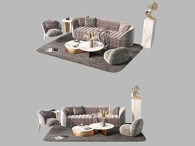 Modern Living Room Sofa and Coffee Table Set with Armchairs and Decorative Rug 3d model