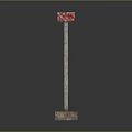 Metal Frame Structure With Red And White Striped Decorations And Concrete Bases