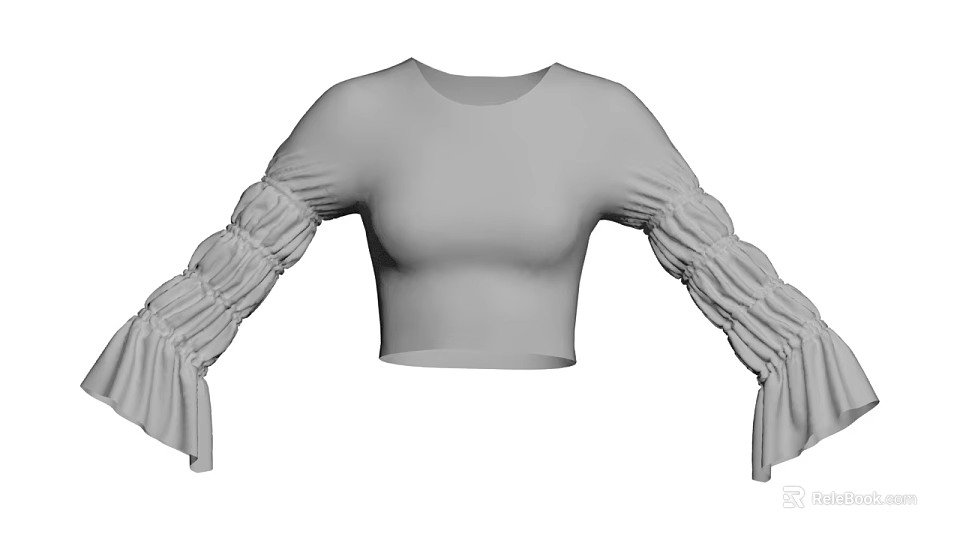 Women's Gray Crop Top With Puffed Sleeves And Fashionable Slim Fit Design 3d model 