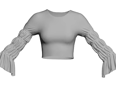 Women's Gray Crop Top With Puffed Sleeves And Fashionable Slim Fit Design 3d model