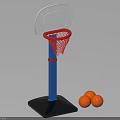 Basketball Sports Equipment With White Backboard Red Rim Blue Pole Black Base And Orange Basketballs