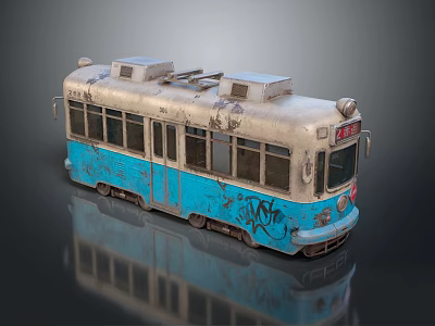 Vintage Bus With Blue Graffiti Old Metal Body Windows And Roof Vents 3d model