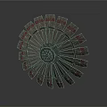 Metallic Turbine Component With Radial Blades Red Stripes And Central Hub Structure