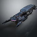 Futuristic Metallic Spaceship Design With Complex Structure And Pink Glow 3d model