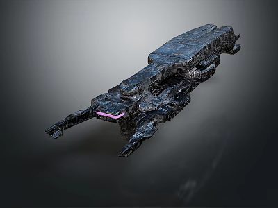 Futuristic Metallic Spaceship Design With Complex Structure And Pink Glow 3d model