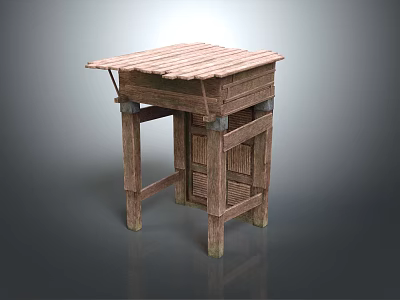 Wooden Entrance Gate With Traditional Design And Sloped Roof Wooden Frame And Lattice Door Panel 3d model