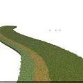 Lush Curved Green Shrubbery With Yellow Path Against Gray Background And Distant Small Plants