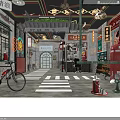 Vintage Old Shanghai Commercial Street With Neon Signs And Retro Decorations