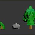 3D Low Poly Green Plants and Trees with Rocks and Small Elements 3d model