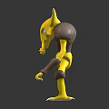 Yellow Sharp Eared Creature Action Figures With Brown Shoulders And Weapon 3d model