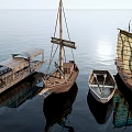 Garden Ornaments Featuring Wooden Boats on Calm Water with Clear Reflections
