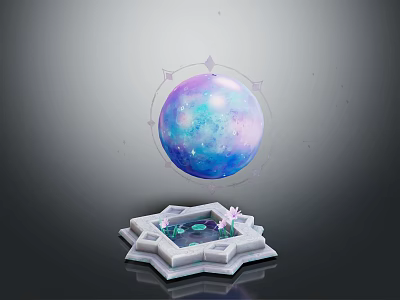 Garden Ornament With Floating Starry Sphere White Pedestal And Small Lotus Pond 3d model
