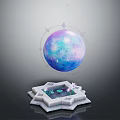 Garden Ornament With Floating Starry Sphere White Pedestal And Small Lotus Pond