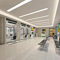 Bank Lobby Interior With Automatic Doors Waiting Chairs Service Counter Bright Lighting And Advertising Displays