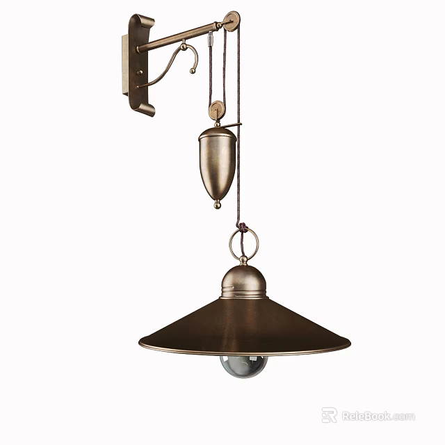 Vintage Bronze Pendant Light With Conical Shade And Metal Chain Hanging Hook Design 3d model 