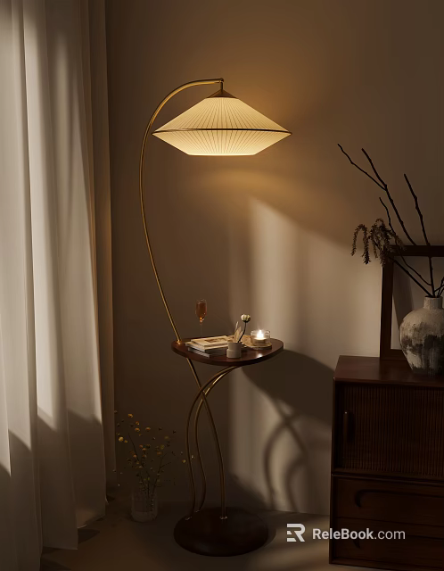 Elegant Floor Lamp With Small Table And Warm Light In Cozy Living Room 3d model 