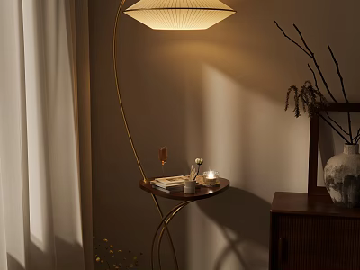 Elegant Floor Lamp With Small Table And Warm Light In Cozy Living Room 3d model