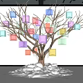 Colorful Square Decorated Tree Sculpture With White Base And Large Window View 3d model
