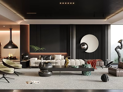 Luxury Modern Living Room Interior With Stylish Furniture 3d model