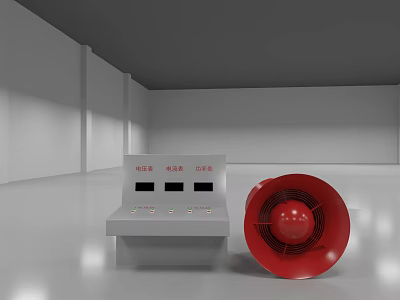 Industrial Equipment Featuring Control Console With Display Screens And Red Ventilation Fan 3d model