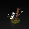 Cute Panda Climbing Tree Trunk With Green Leaves And Grass Base 3d model