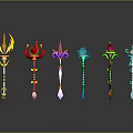 Colorful Magical Staffs with Unique Designs and Vibrant Decorative Elements