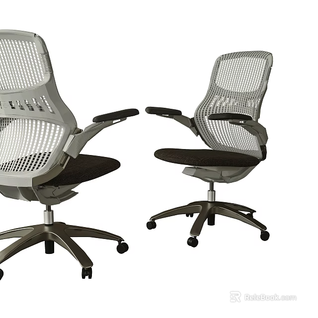 Modern Mesh Back Office Chair With Black Seat Armrests And Silver Base 3d model 