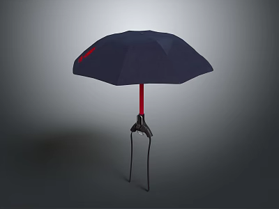 Stylish Dark Blue Umbrella With Red Handle Black Frame And Canopy Design 3d model