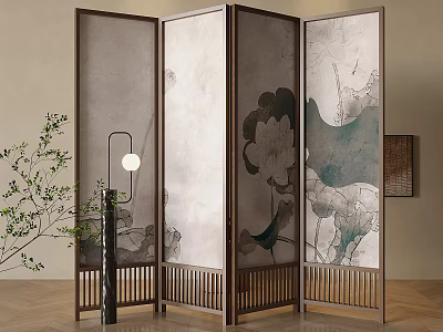 New Chinese Foldable Screen Chinese Grille Porch Partition Zen Solid Wood Screen Wood 3d model