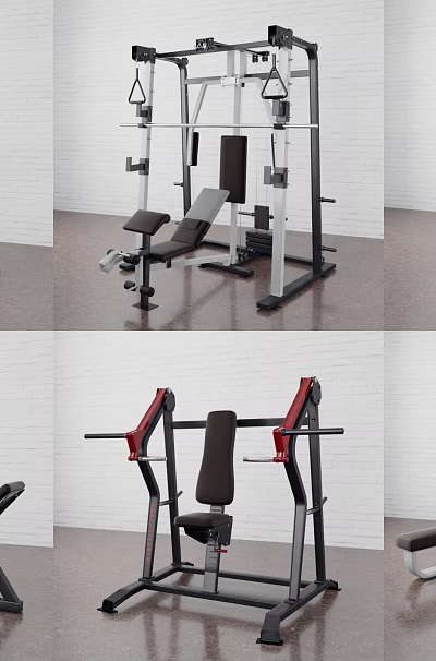 Various Types Of Sports Equipment For Strength Training And Fitness Workouts At Home 3d model