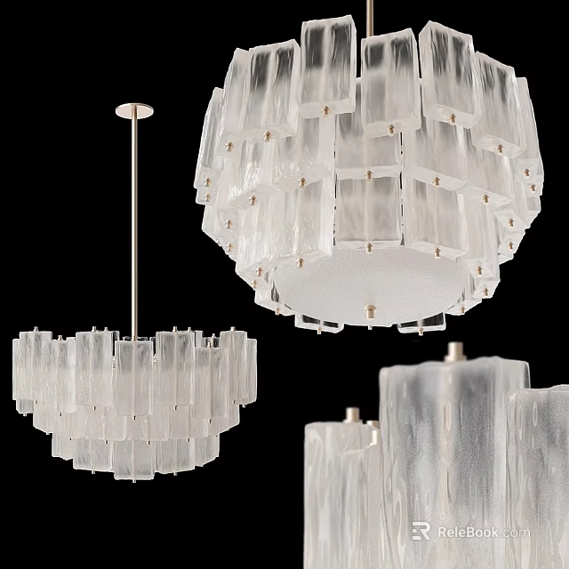 Modern Layered Transparent Glass Chandelier With Geometric Design For Home Lighting Decor 3d model 