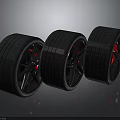 Automotive Parts Sporty Car Tires With Black Rims And Red Brake Calipers