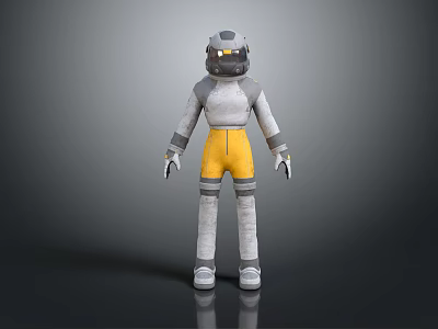 Man In Gray Protective Suit 3D Model With Yellow Pants Helmet And Visor Standing 3d model