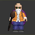 White Bearded Bald Headed Character Wearing Red Sunglasses Yellow Coat Blue Pants And Purple Backpack