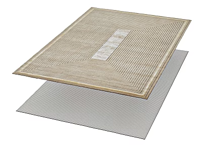 Square Rug With Striped Pattern Central Neutral Panel Light Beige Tone And Non Slip Underlay 3d model