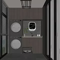 Modern Laundry Room With Stacked Washer Dryer Wooden Cabinets And Window Blinds