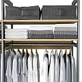 Organized Clothing Wardrobe With Hanging Shirts Jackets And Folded Clothes On Shelf