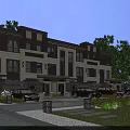 Modern Townhouse Exterior Design With Landscaping Driveway And Evening Lights
