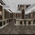 Luxury Jewelry Store Interior With Gold Decor Glass Display Counters And Chandeliers