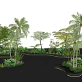 Tree Planters in Outdoor Landscape with Palm Trees and Green Plants