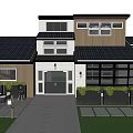 Detached House Exterior With Solar Panel Roof Green Lawn Spacious Outdoor Yard And Driveway