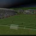 Aerial Planning of Football Field with Players Stadium Stands and Surrounding Buildings