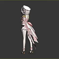 Detailed Game Movie Female Character In Pink White Costume With Stylish Hat And Graceful Pose