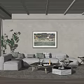 Modern Living Room Interior Design With White Sofa Decorative Painting And Wooden Coffee Table