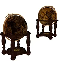 Vintage Globe Decorative Ornament Set With Wooden Carved Stand And Antique Design